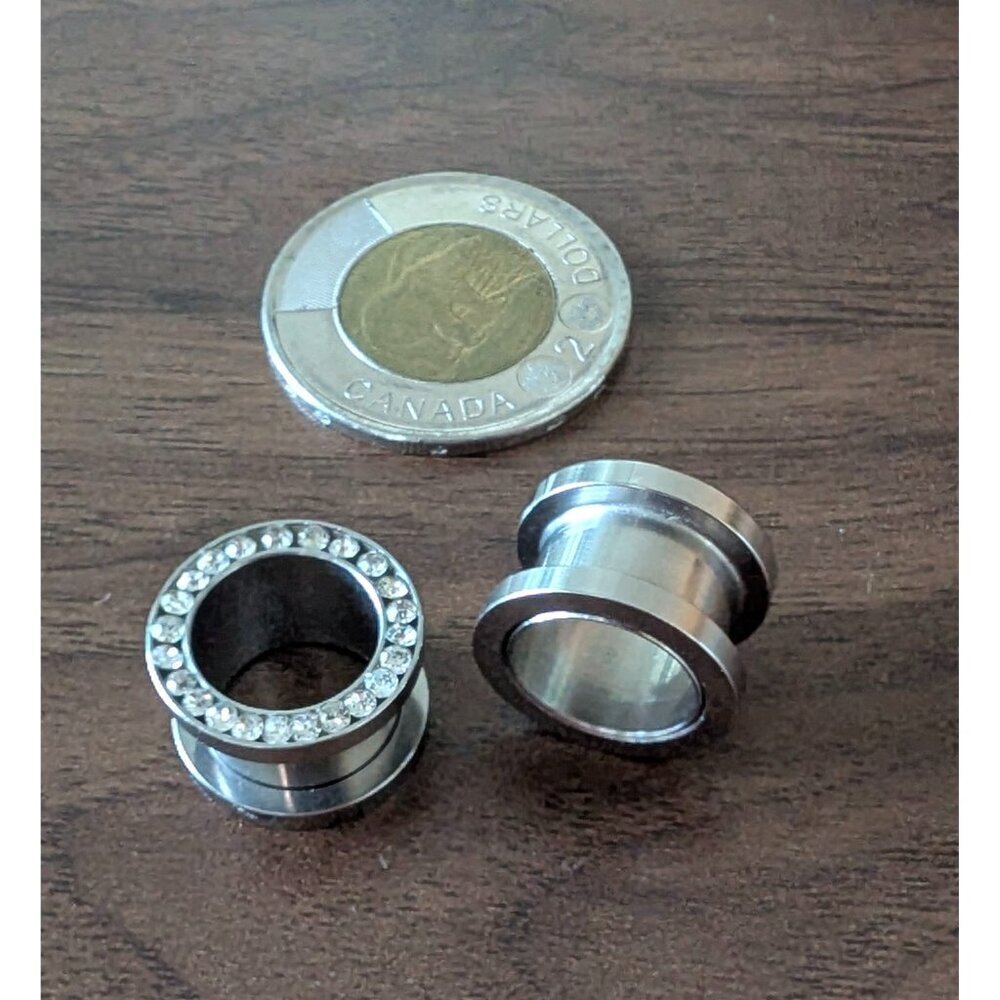 Stainless Steel ½” Tunnels with Rhinestone Rim and Screw on Back